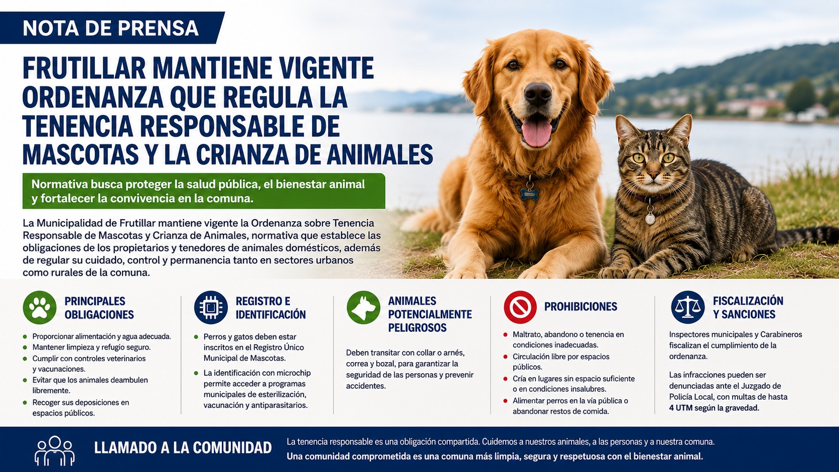 Frutillar mantiene vigente ordenanza que regula la tenencia responsable de mascotas y la crianza de animales
