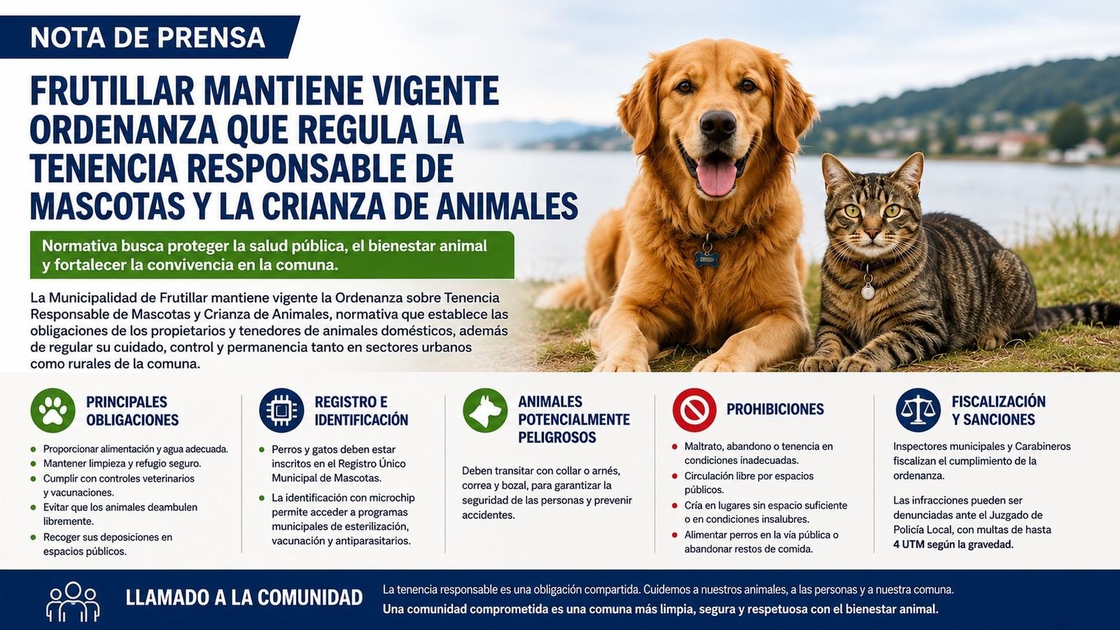 Frutillar mantiene vigente ordenanza que regula la tenencia responsable de mascotas y la crianza de animales
