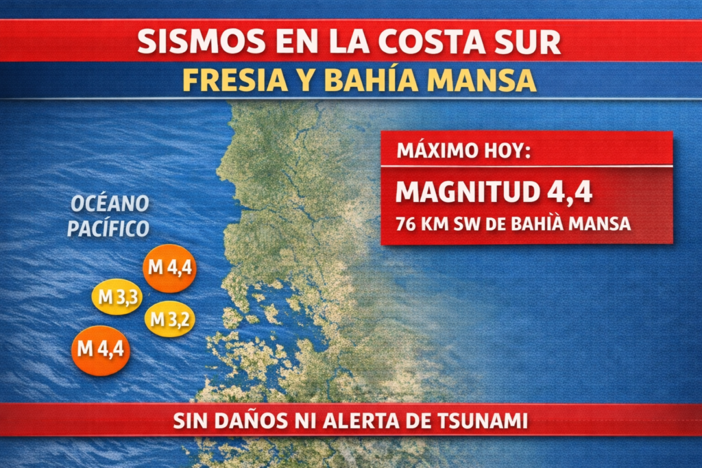 Serie de sismos se registra frente a la costa de Fresia y Bahía Mansa durante la madrugada