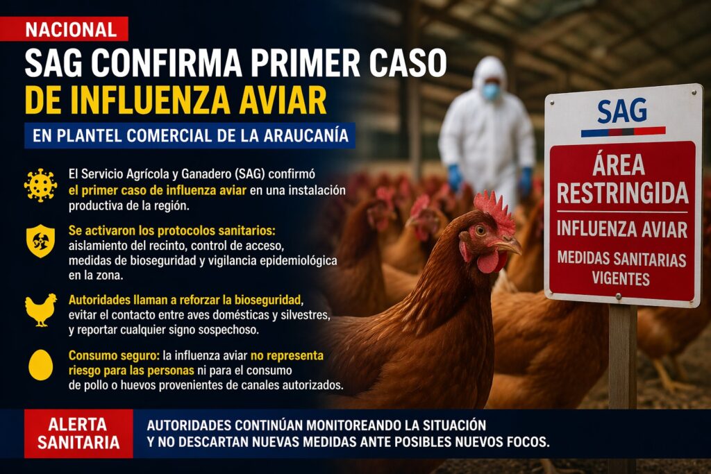 Confirman primer caso de influenza aviar en plantel comercial en La Araucanía