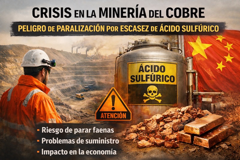 Cobre chileno en riesgo: alerta por posible paralización de faenas ante falta de ácido sulfúrico